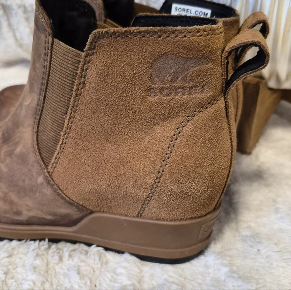 Sorel Evie Wedge Bootie Pull On Ankle Boot Tan Leather Waterproof Size 6.5 - Picture 4 of 9